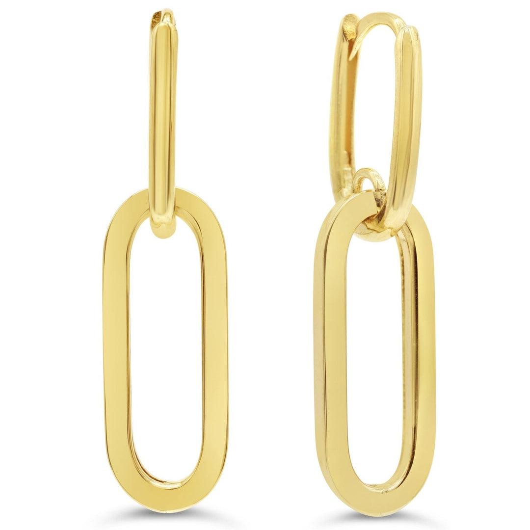 10K Yellow Gold Paperclip Drop Hoops