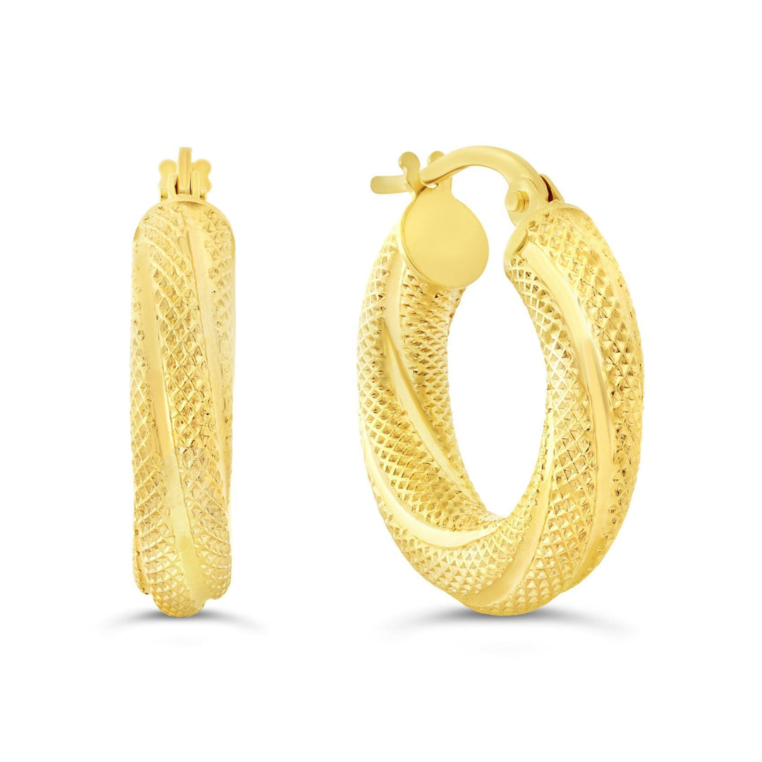 10K Yellow Gold 18mm Patterned Hoops