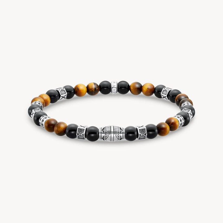 Rebel At Heart Bracelet with Black Onyx Beads and Tiger's Eye Beads Silver