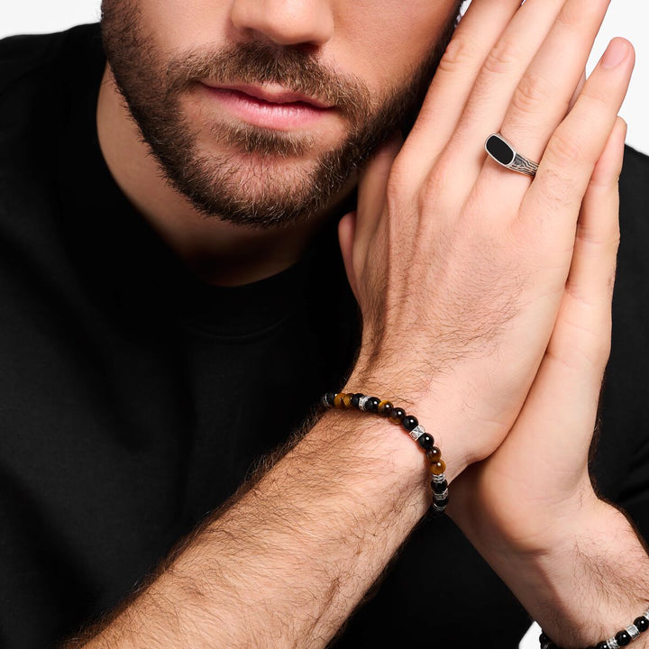 Rebel At Heart Bracelet with Black Onyx Beads and Tiger's Eye Beads Silver