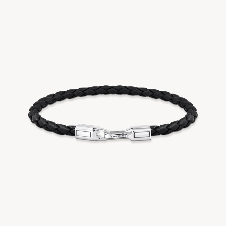 Rebel At Heart Silver Bracelet with Braided, Black Leather