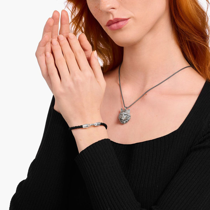 Rebel At Heart Silver Bracelet with Braided, Black Leather