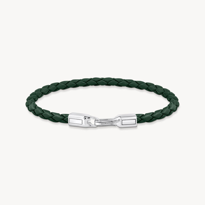 Rebel At Heart Silver Bracelet with Braided, Green Leather