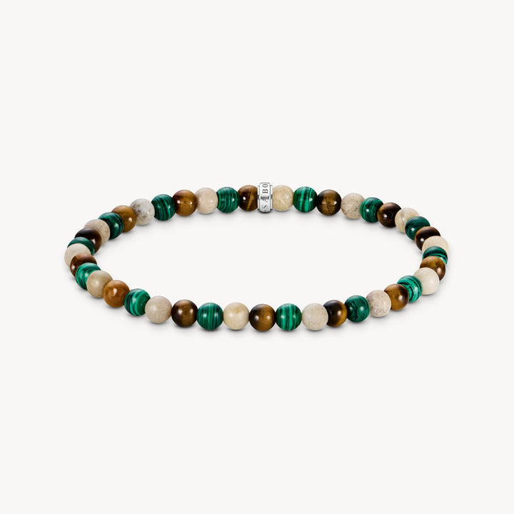 Rebel At Heart Silver Bracelet with Earth and Green Beads 5mm