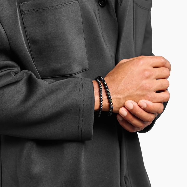 Rebel At Heart Silver Talisman Bracelet with Obsidian and Tiger Eye Beads