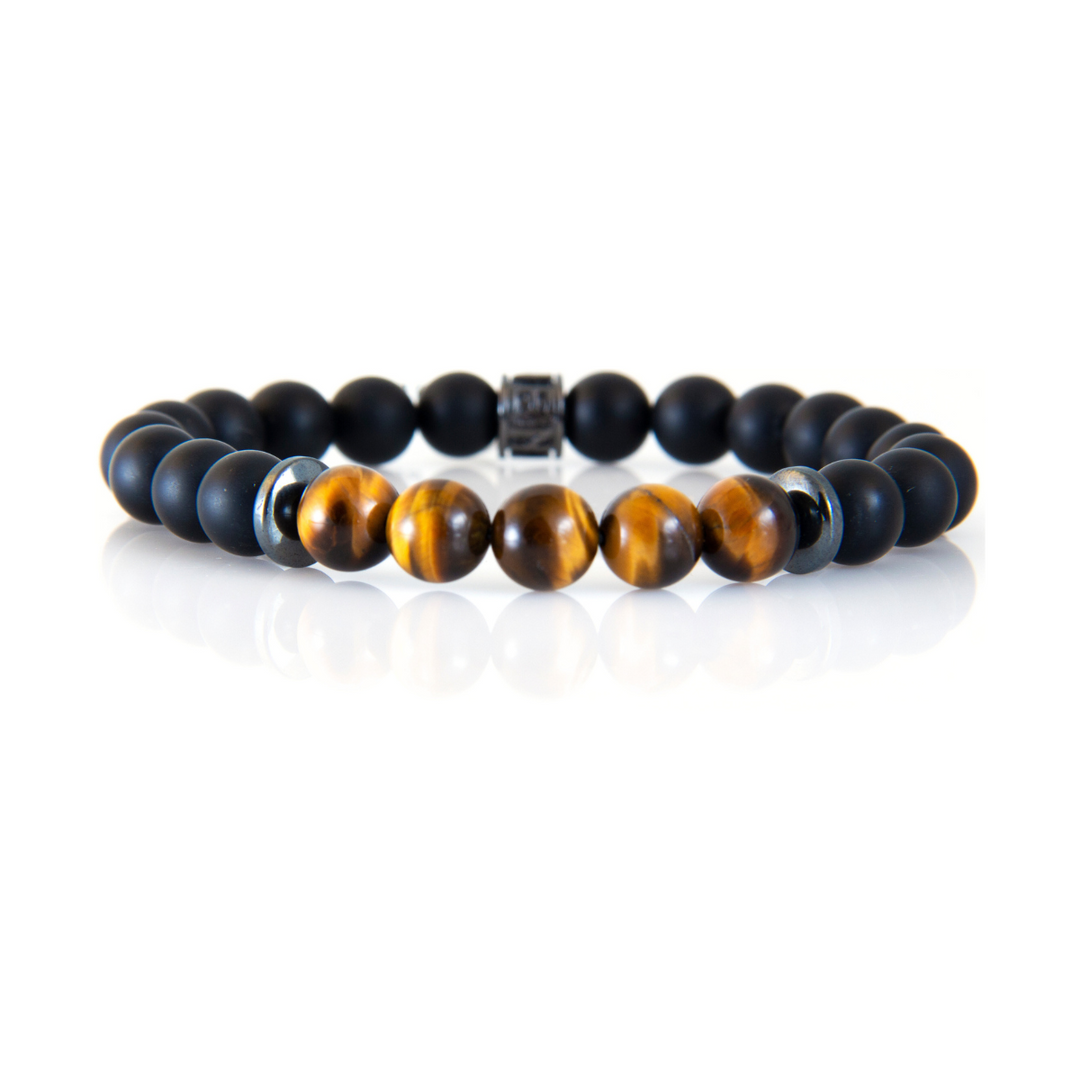 Bracelet Luenzo en perles d'onyx noir et d'œil de tigre