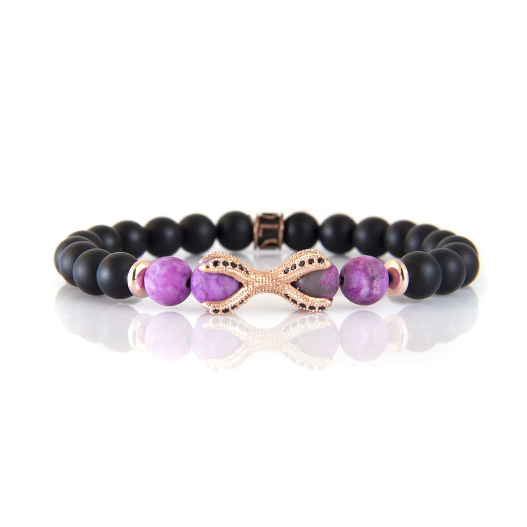 Bracelet Luenzo Claw en perles d'onyx noir et de jaspe violet