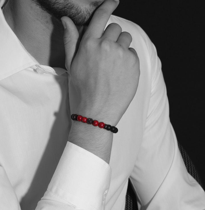 Luenzo Pavé Black Onyx & Red Jasper Bead Bracelet