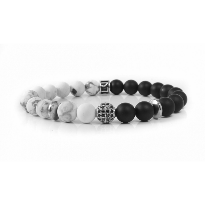 Luenzo Pavé Black Onyx & White Howelite Bead Bracelet