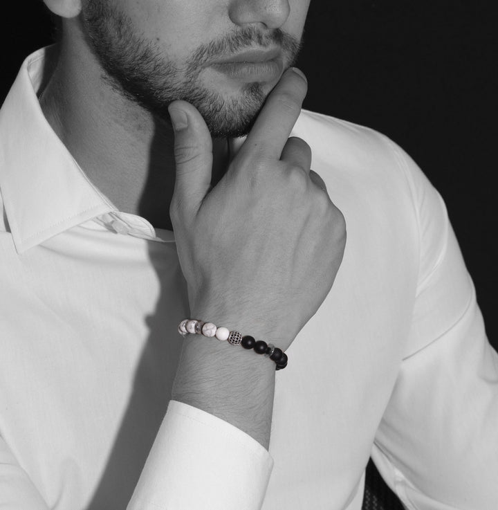 Luenzo Pavé Black Onyx & White Howelite Bead Bracelet