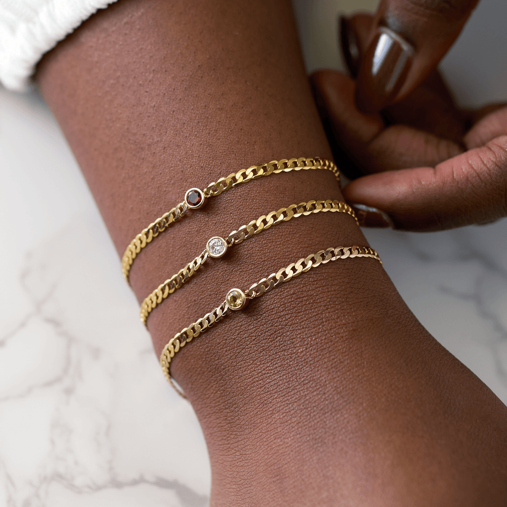 Bracelet en or jaune 14k à maillons courbes avec 0,25ct de diamant