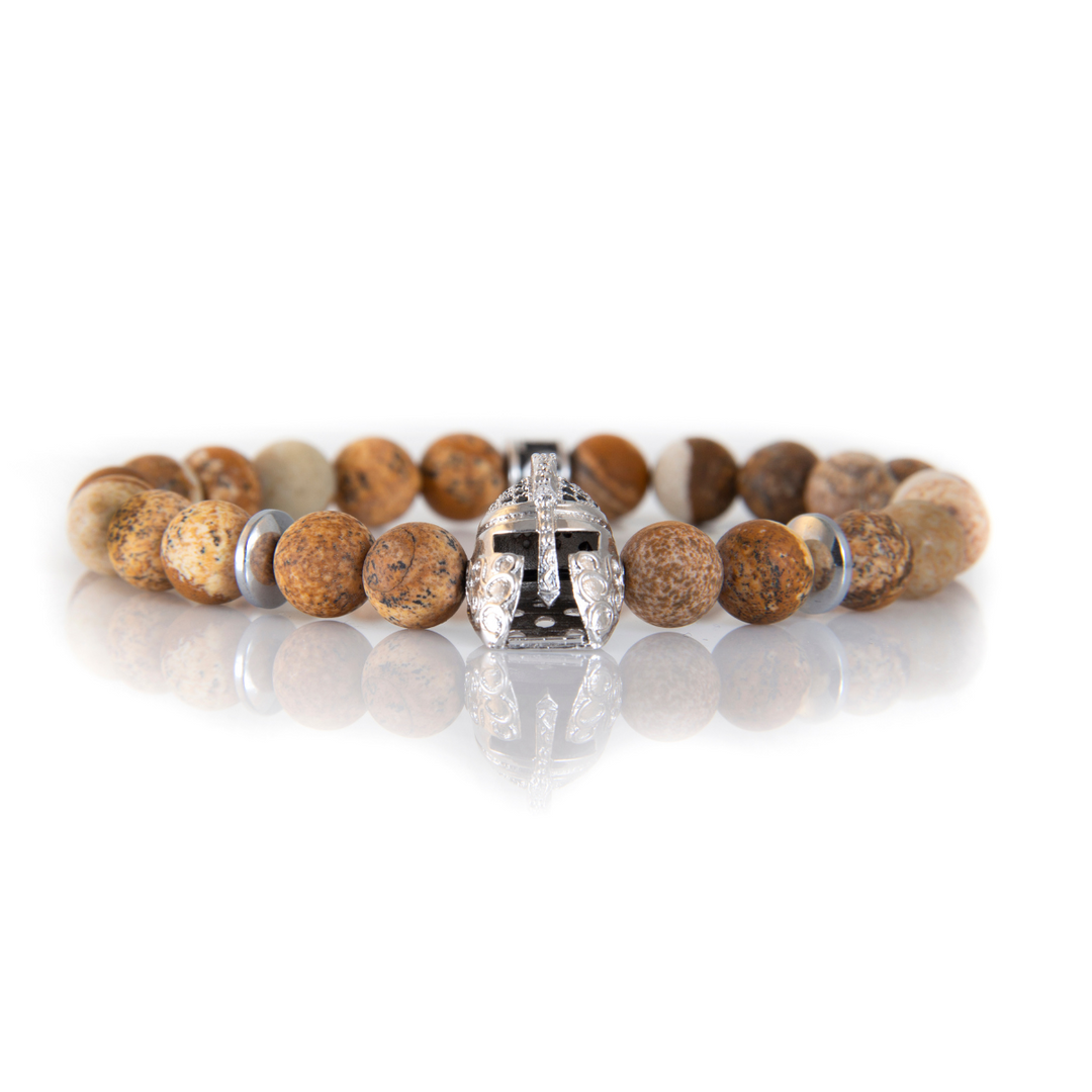 Luenzo Warrior Matte Picture Jasper Bead Bracelet
