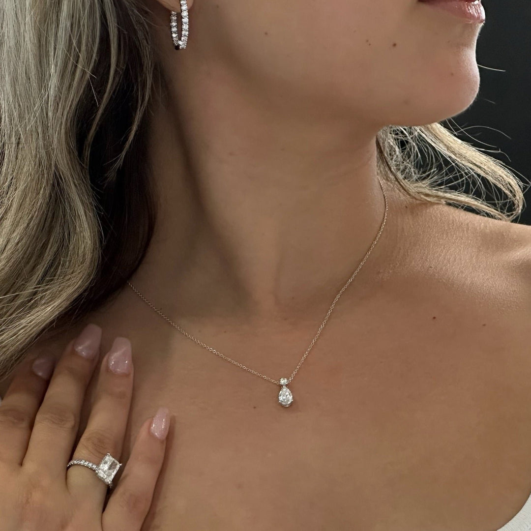 Collier de diamants de laboratoire ronds et en forme de poire TDW 14K 1ct