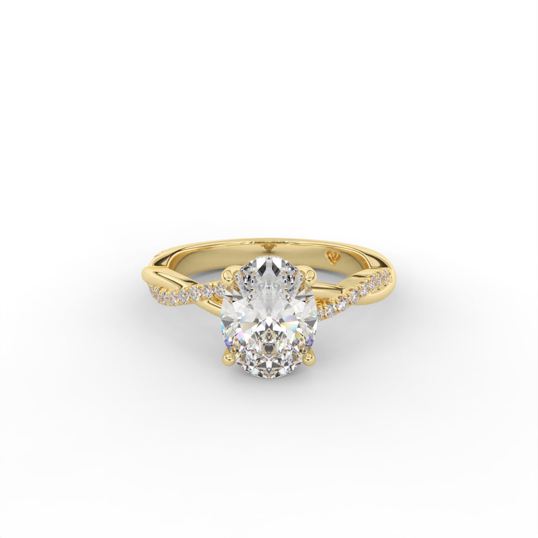 Rosa - Bague de fiançailles en or jaune 14 carats avec halo de diamants cachés et tige torsadée