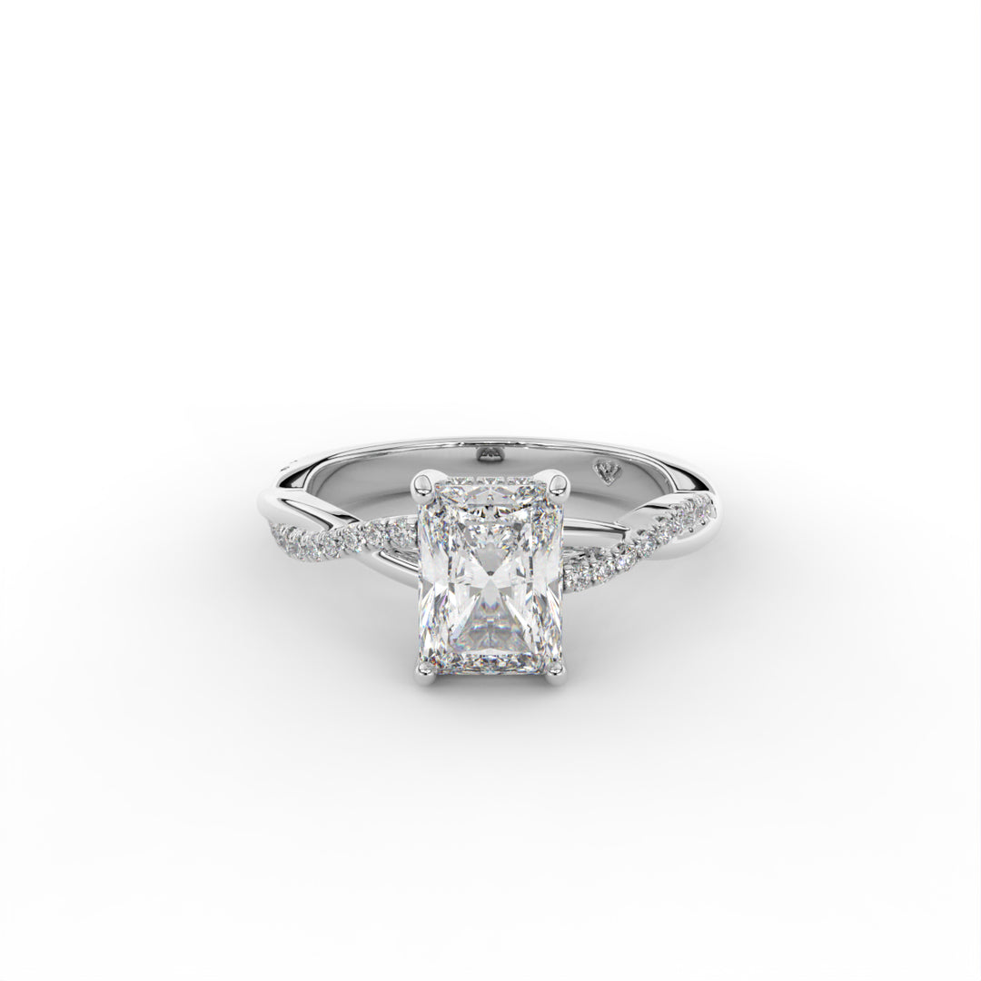Rosa- 18k White Gold Twisted Shank Hidden Halo Diamond Engagement Ring