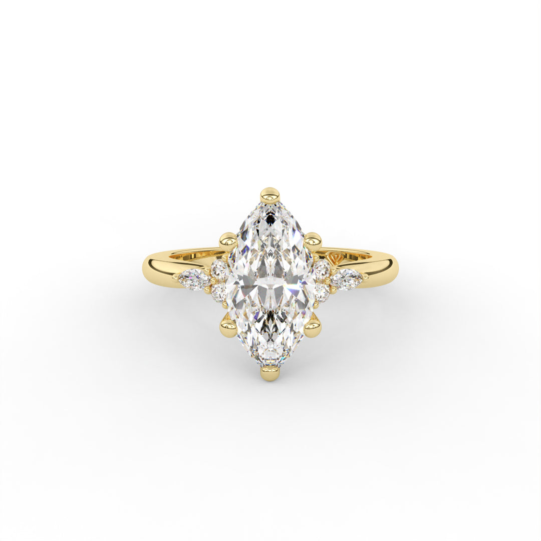 Margaret - 14K Yellow Gold Old Money Round and Marquise Accented Engagement Ring