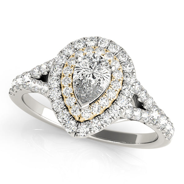 14K Yellow Gold Halo Pear Shape Diamond Engagement Ring