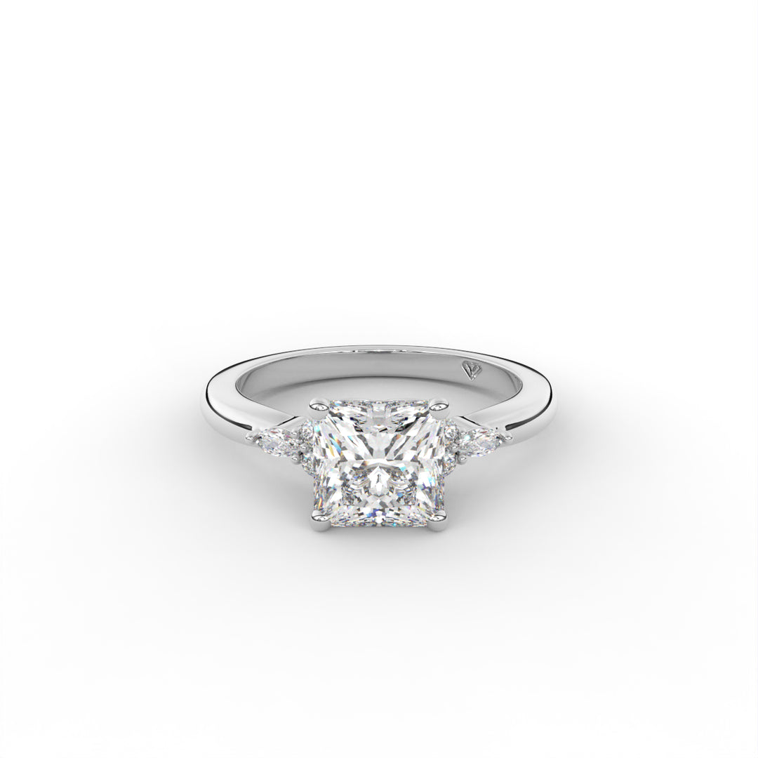 Margaret - 14K White Gold Old Money Round and Marquise Accented Engagement Ring