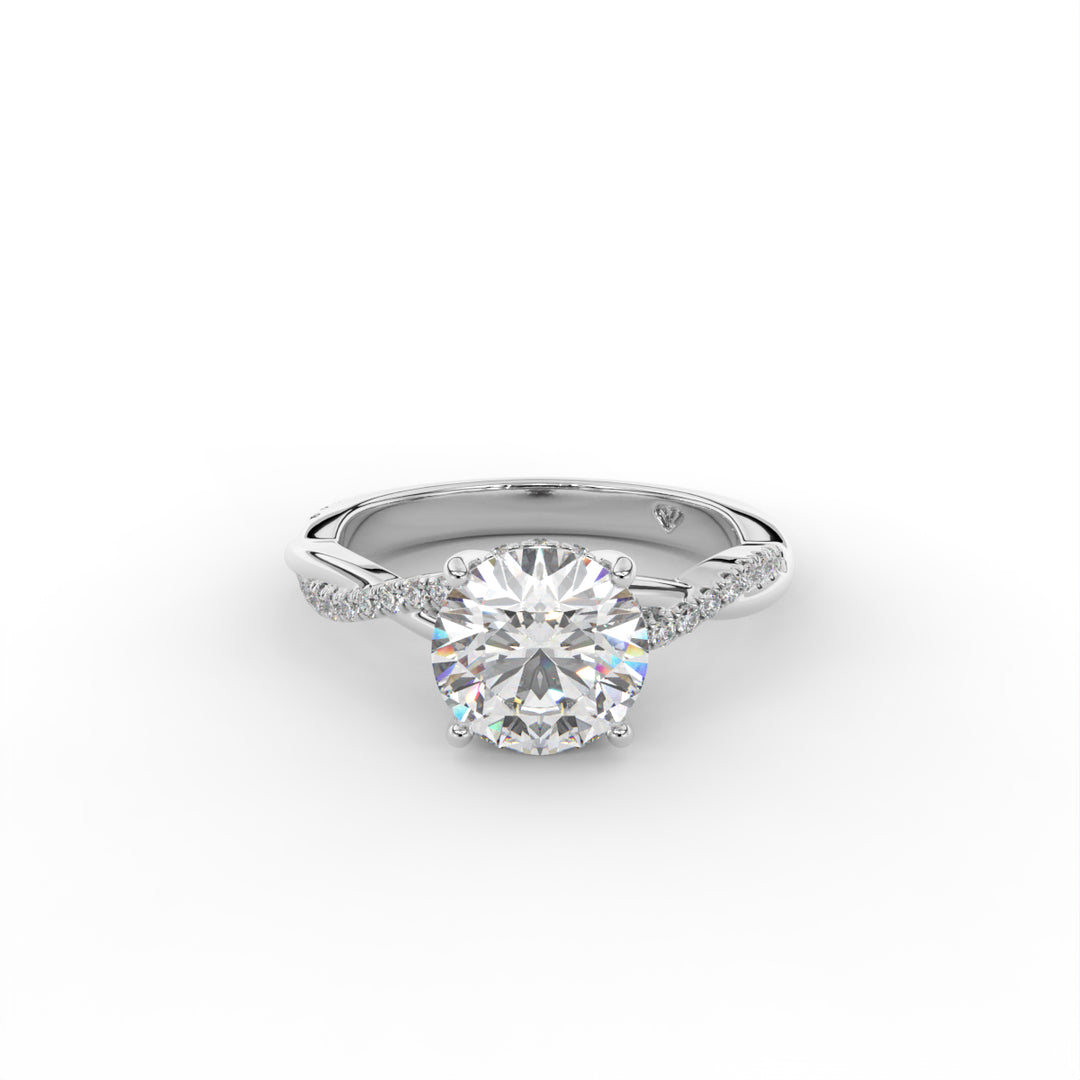 Rosa - 14k White Gold Twisted Shank Hidden Halo Diamond Engagement Ring