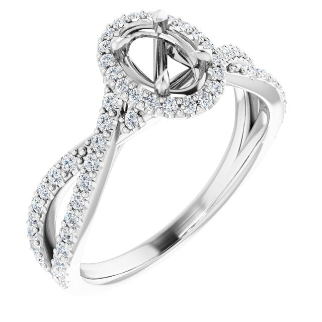 14K White 6x4 mm Oval 3/8 CTW Lab-Grown Diamond Semi-Set Engagement Ring