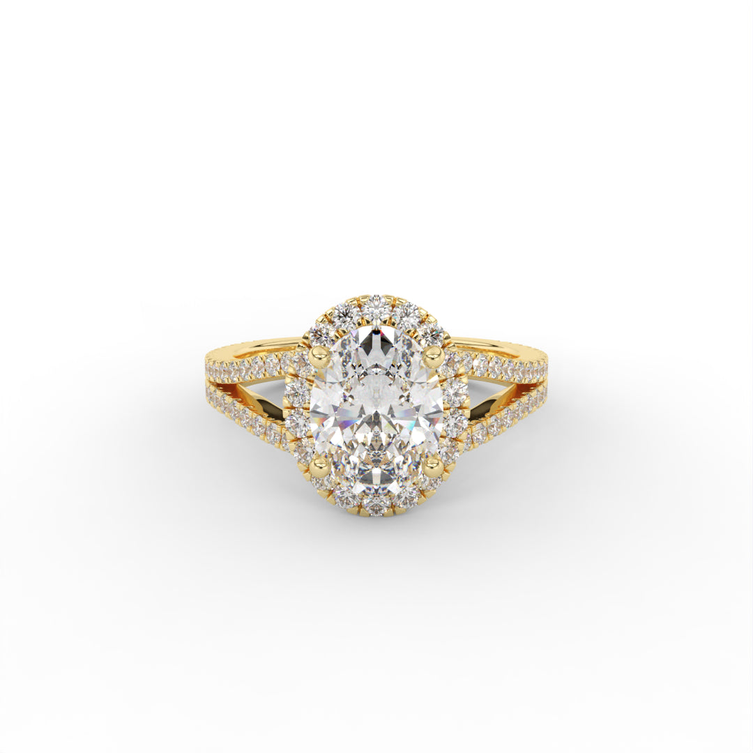 Mia - 14K Yellow Gold Split Shank Halo Diamond Engagement Ring