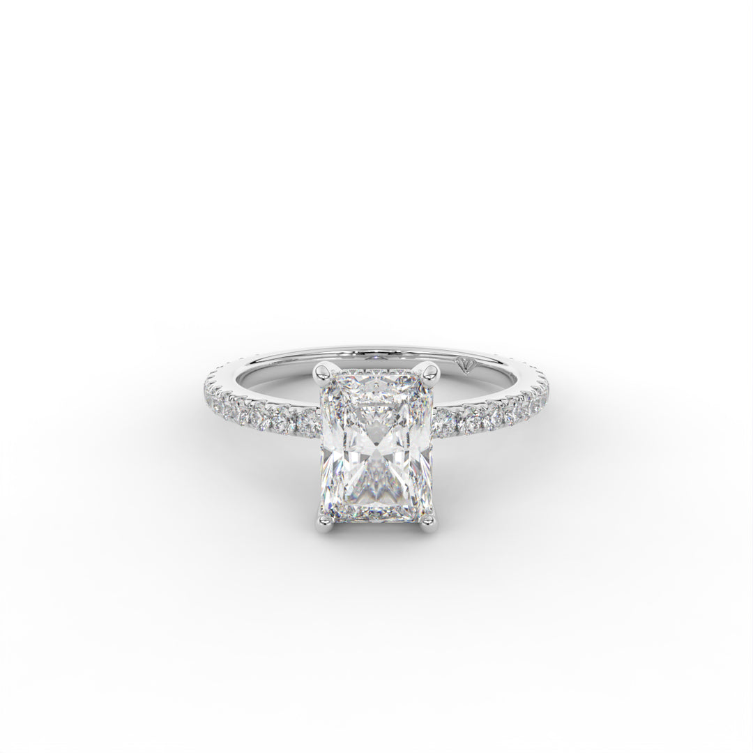 Elizabeth - 14K White Gold Classic Pave Solitaire Hidden Halo Engagement Ring