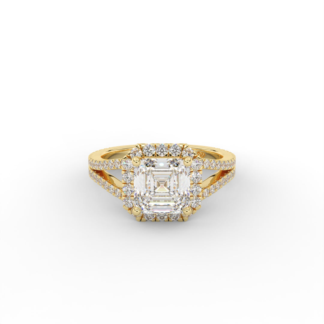 Mia - 14K Yellow Gold Split Shank Halo Diamond Engagement Ring