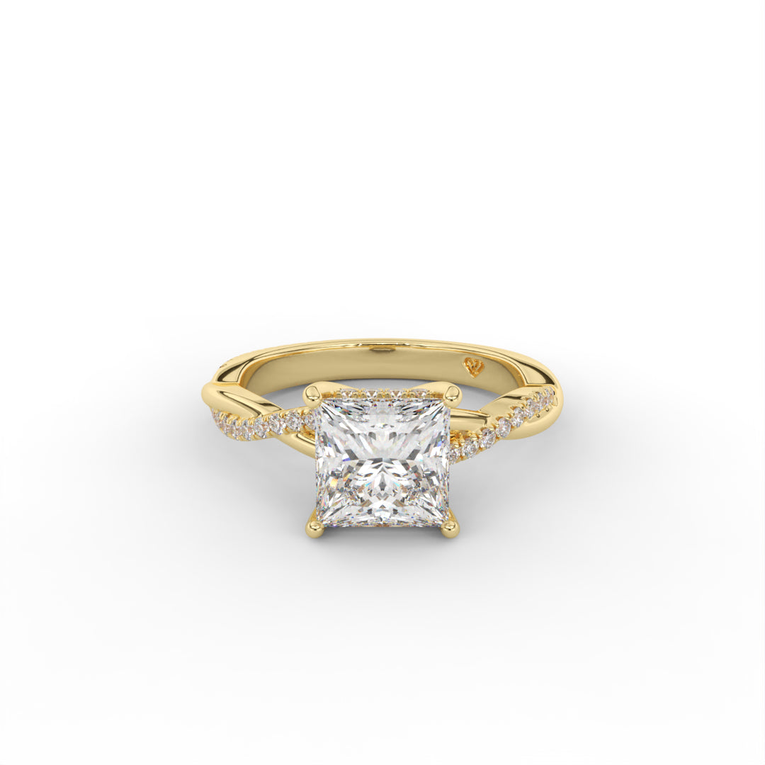 Rosa - 14K Yellow Gold Twisted Shank Hidden Halo Diamond Engagement Ring