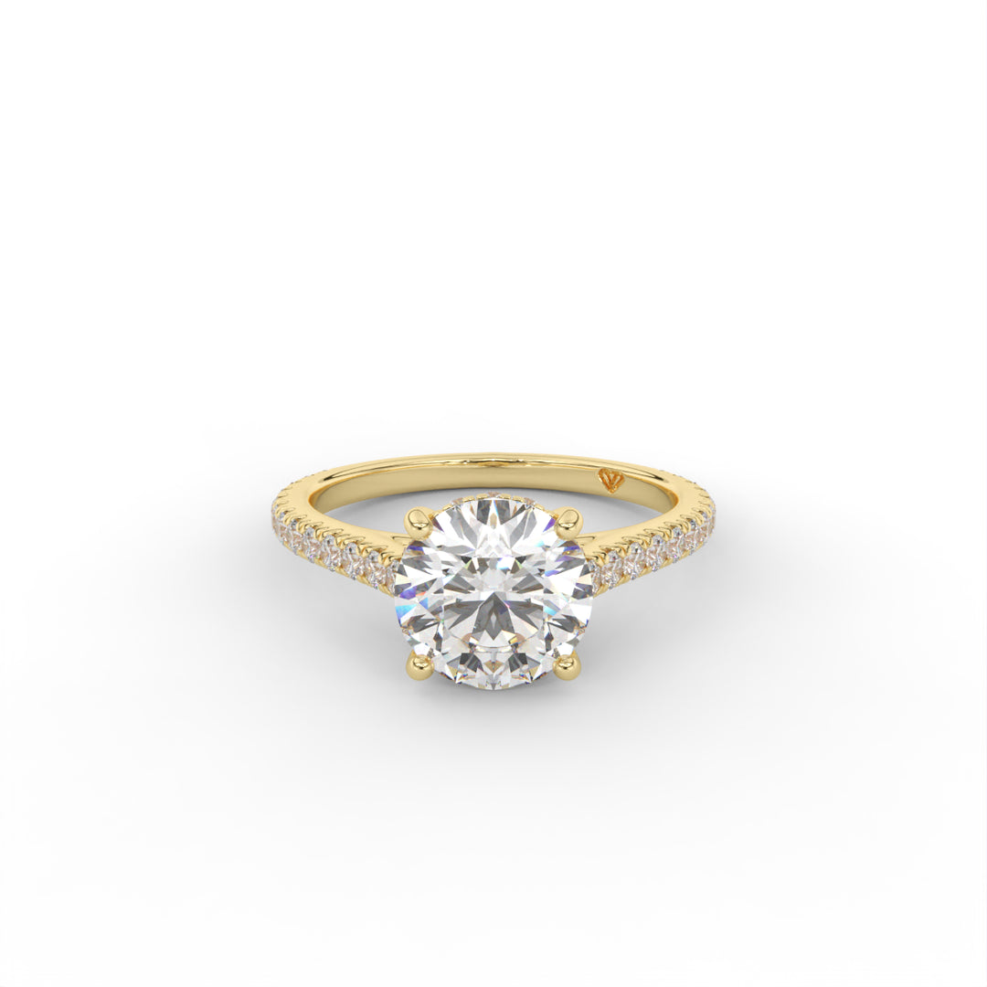 Giulia - Bague de fiançailles classique en or jaune 14 carats avec pavé et halo caché