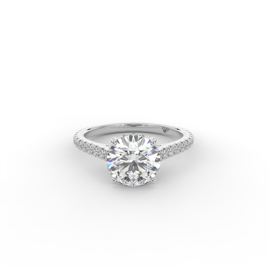 Giulia - Bague de fiançailles classique en or blanc 14 carats avec pavé et halo caché