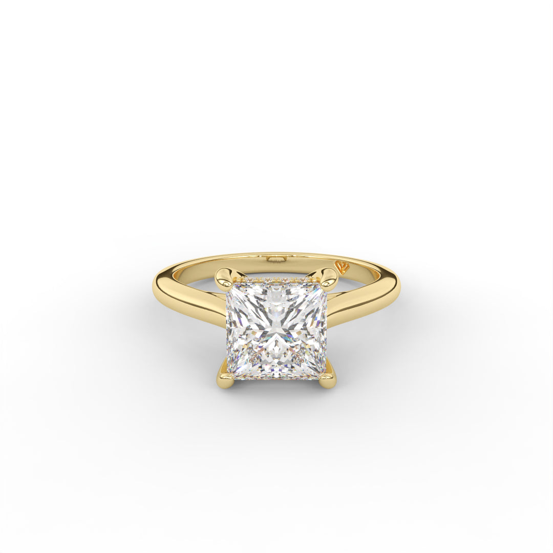 Stephanie - Bague de fiançailles classique en or jaune 14 carats avec halo caché en forme de cathédrale