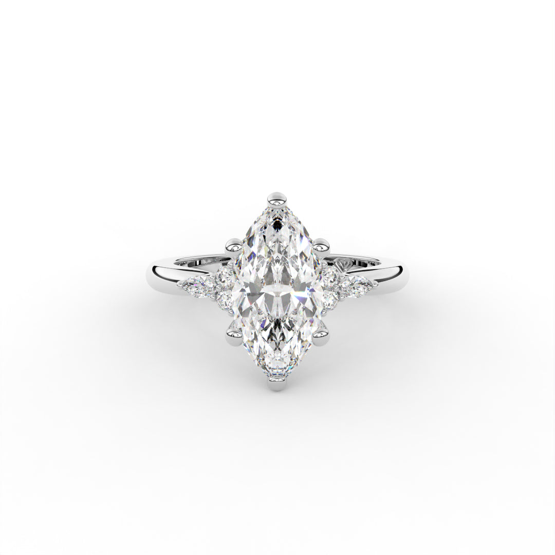 Margaret - 14K White Gold Old Money Round and Marquise Accented Engagement Ring