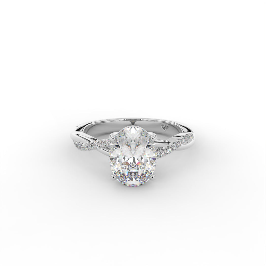 Charlotte - Bague de fiançailles en or blanc 14 carats avec diamants à tige torsadée