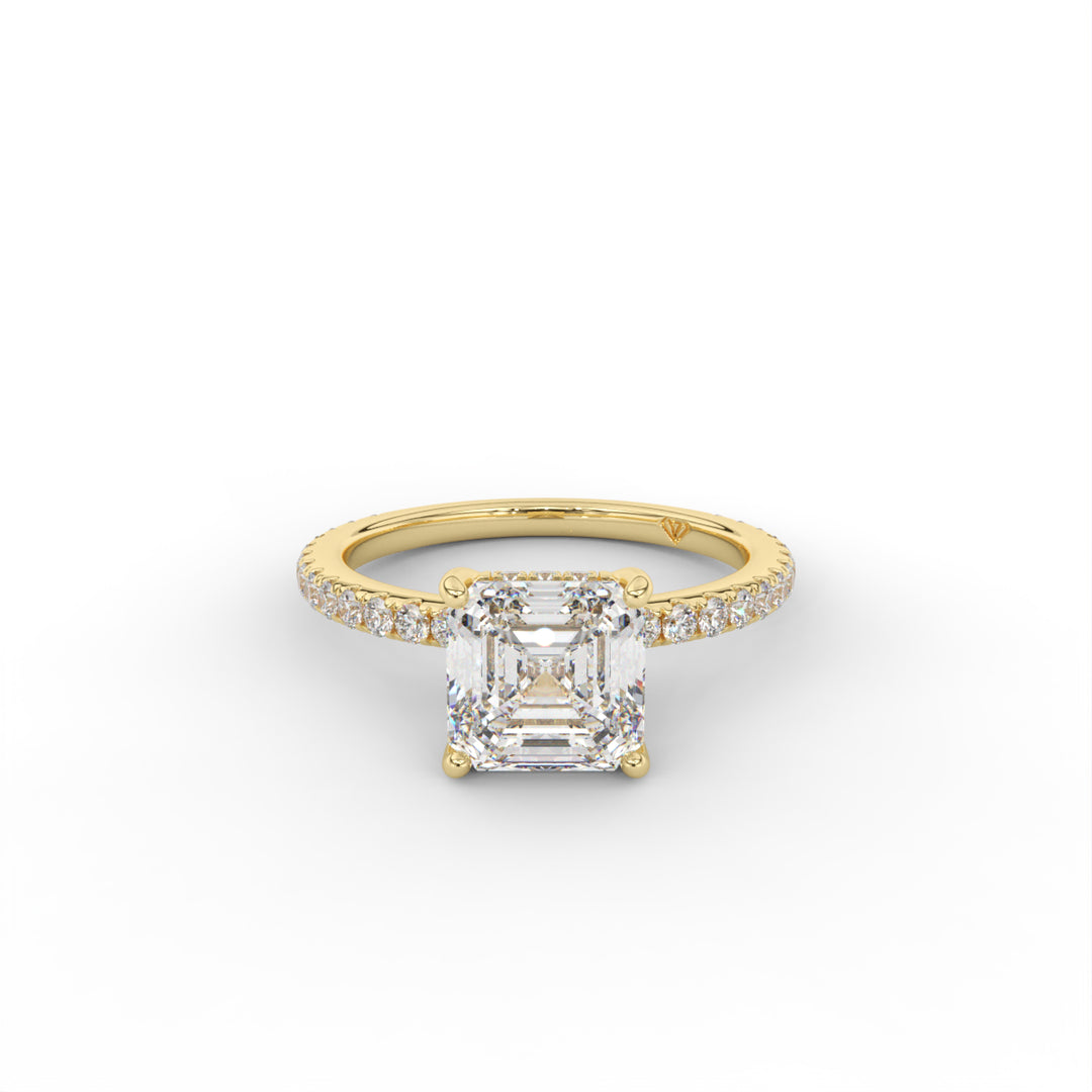 Elizabeth - 18K Yellow Gold Classic Pave Solitaire Hidden Halo Engagement Ring