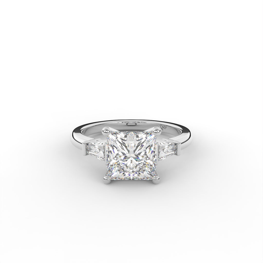 Alice - 14K White Gold Tapered Baguette Accented Engagement Ring