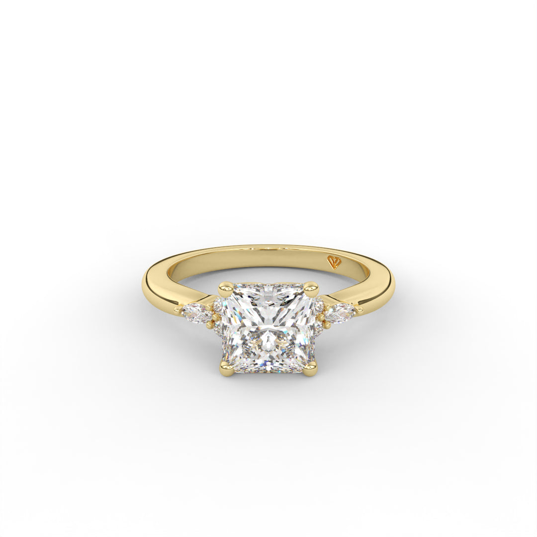 Margaret - 14K Yellow Gold Old Money Round and Marquise Accented Engagement Ring