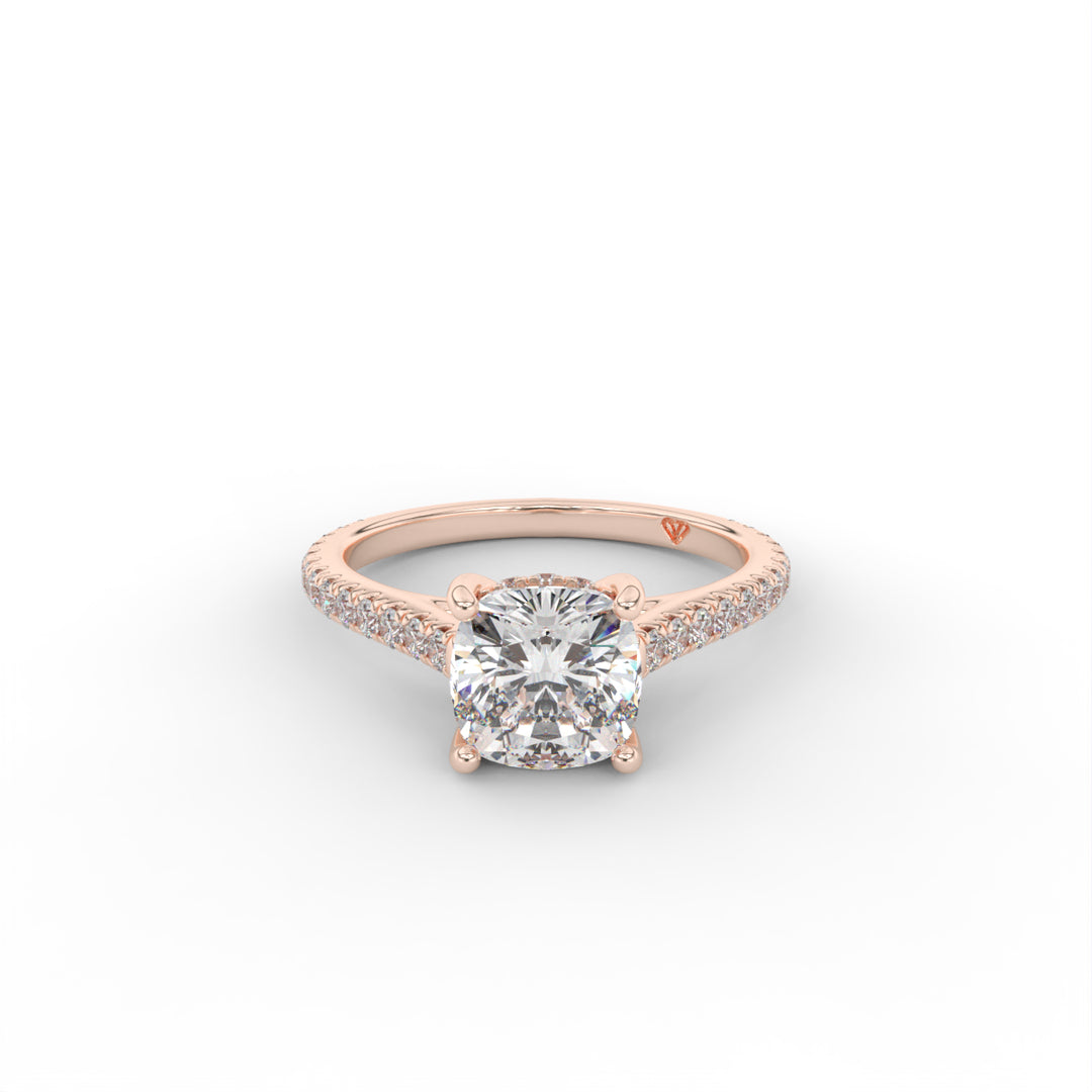 Giulia - 14k Rose Gold Classic Pave With Hidden Halo Cathedral Engagement Ring