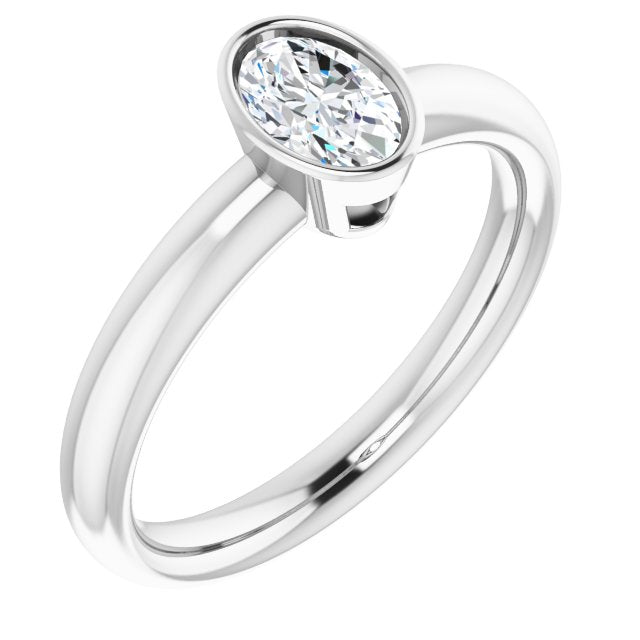 Bague de fiançailles ovale blanche 14 carats 6 x 4 mm