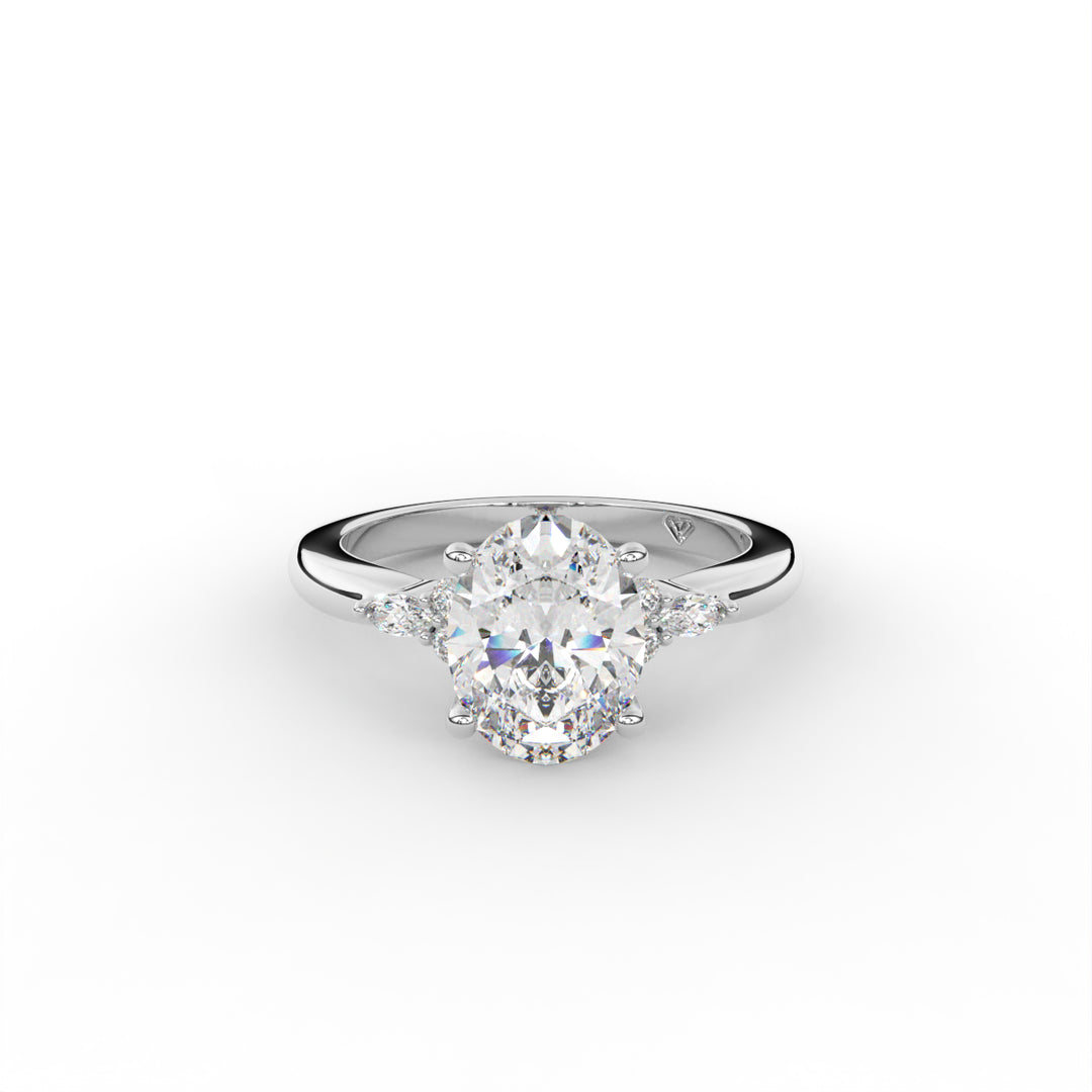Margaret - 14K White Gold Old Money Round and Marquise Accented Engagement Ring