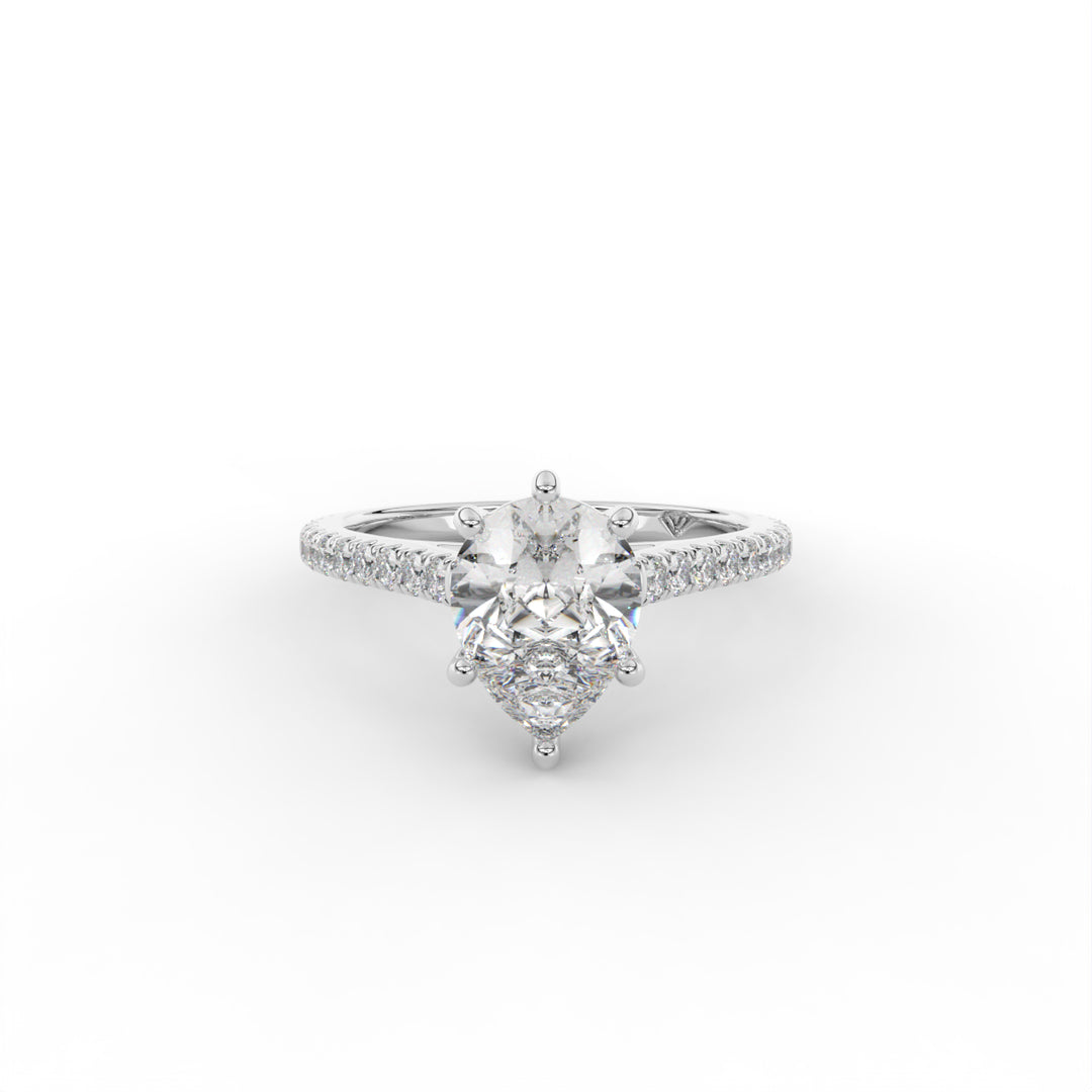 Sarah- 18k White Gold Classic Pave Cathedral Engagement Ring
