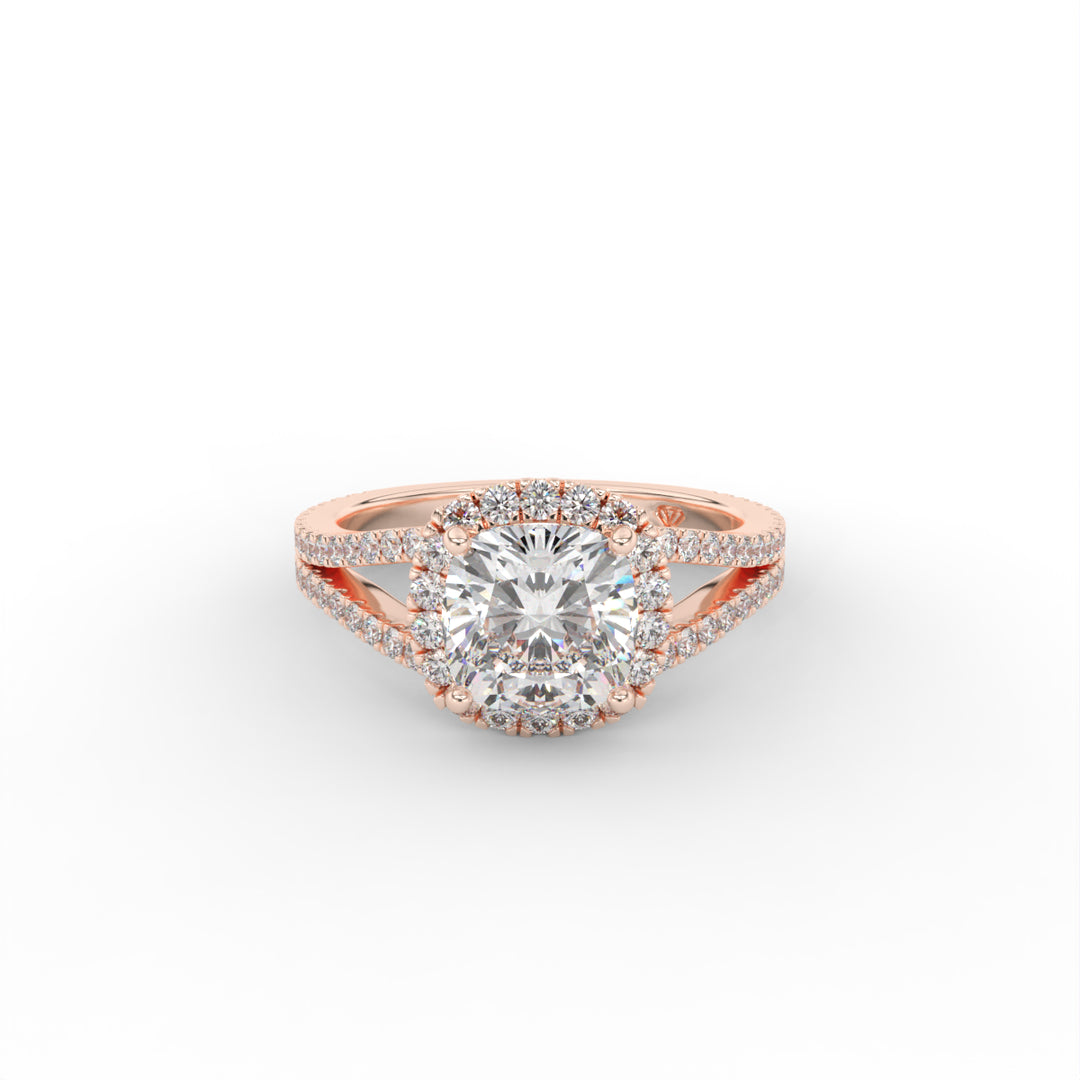 Mia - 18k Rose Gold Split Shank Halo Diamond Engagement Ring
