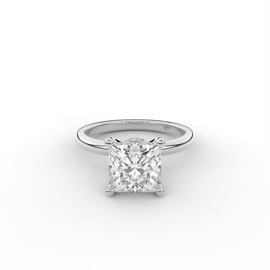 Veronica - 14K White Gold Classic Secret Halo Engagement Ring