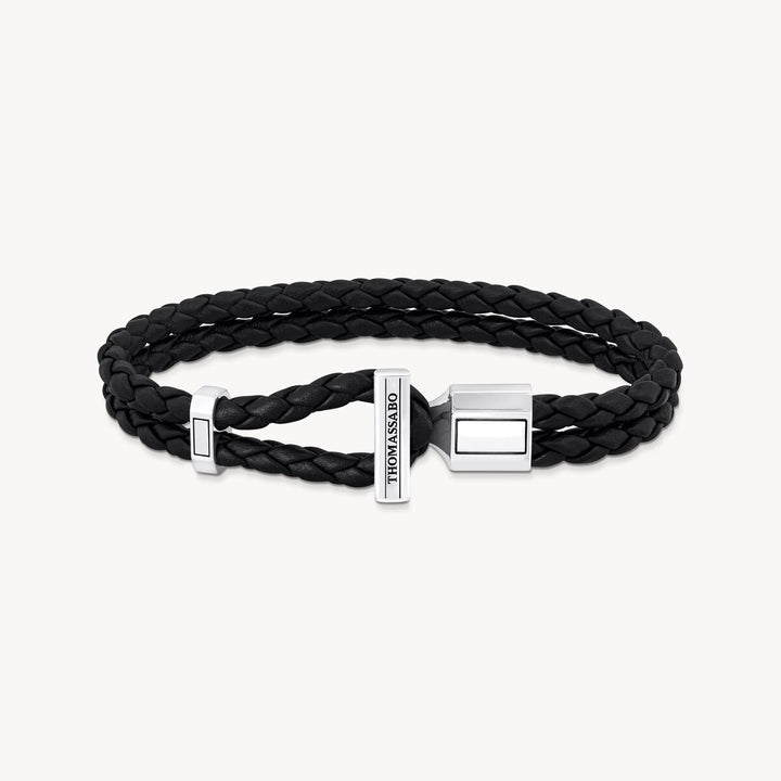 Rebel At Heart Silver Double Bracelet with Braided, Black Leather