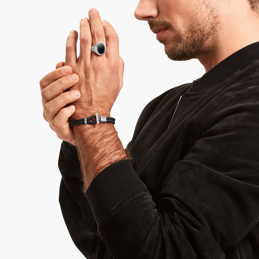 Rebel At Heart Silver Double Bracelet with Braided, Black Leather