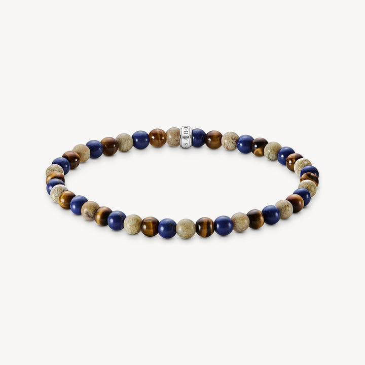Rebel At Heart Silver Bracelet with Brown and Blue Beads 5mm