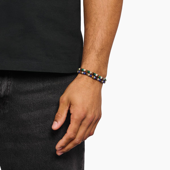 Rebel At Heart Silver Bracelet with Brown and Blue Beads 5mm