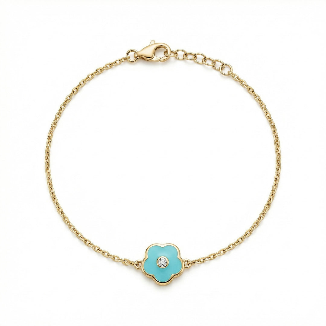 Teal Flower with Natural Diamond Bracelet
