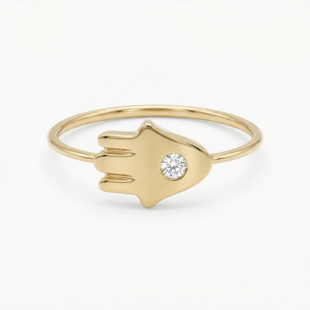 Hamsa Ring with Natural Diamond