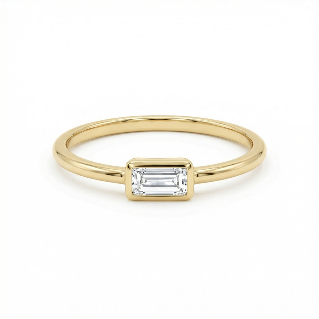 Emerald Bezel Ring with Natural Diamond