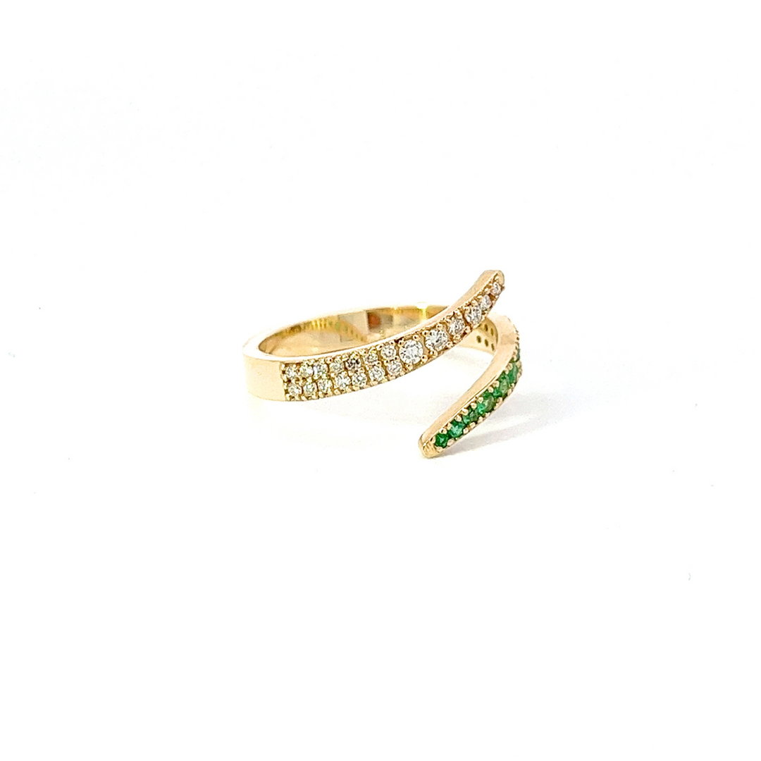 Diamond & Green Emerald Twist Wrap Ring